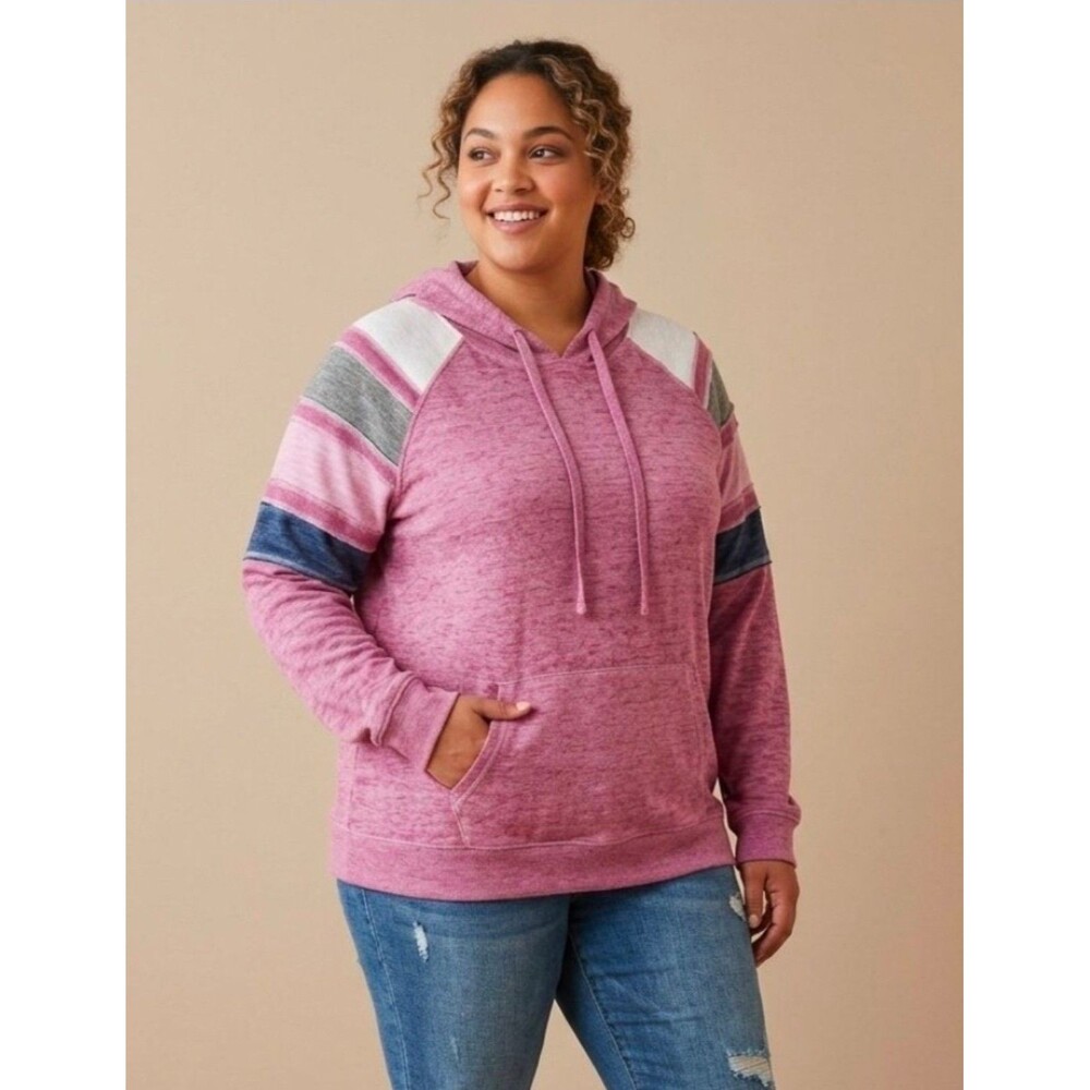 Derek Heart Juniors Plus Size Space-Dye Stripe Sleeve Hoodie - Size 2X
